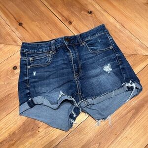 American Eagle Outfitters Dark Blue Distressed Jean Shorts